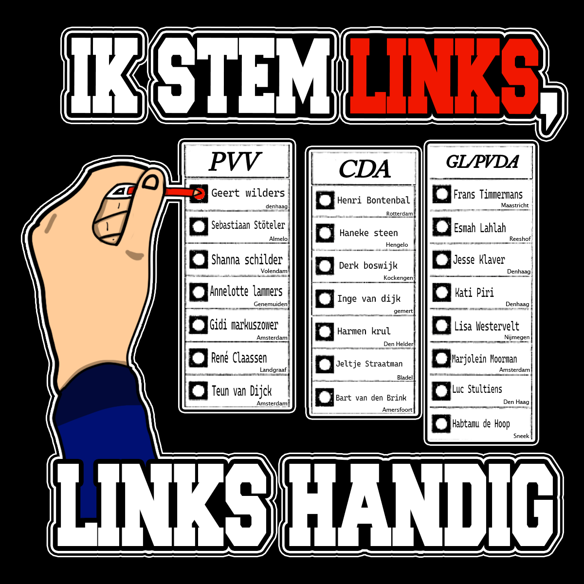 ''Ik Stem Links, Linkshandig'' Sticker